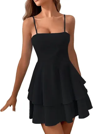 Summer Dresses for Women 2025 Casual Sweetheart-Neck Empire Waist Swing Aline Spaghetti Strap Dress