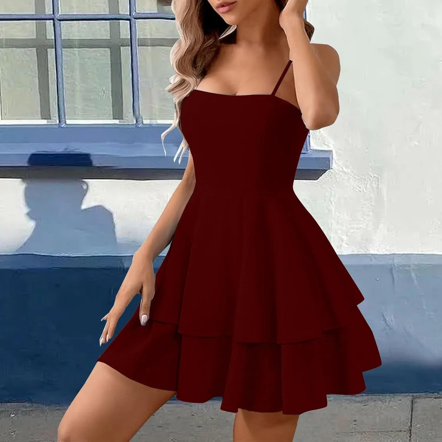 Summer Dresses for Women 2025 Casual Sweetheart-Neck Empire Waist Swing Aline Spaghetti Strap Dress