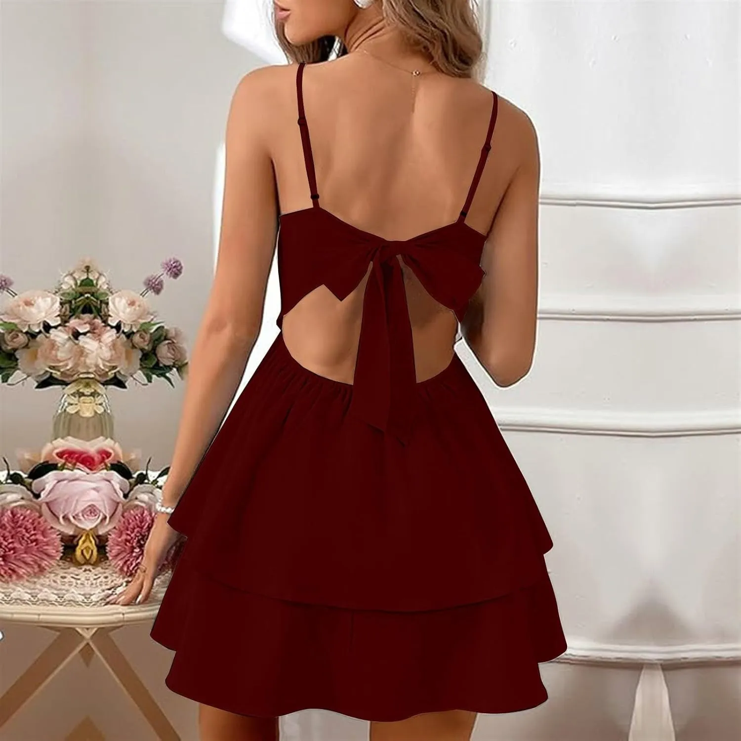 Summer Dresses for Women 2025 Casual Sweetheart-Neck Empire Waist Swing Aline Spaghetti Strap Dress