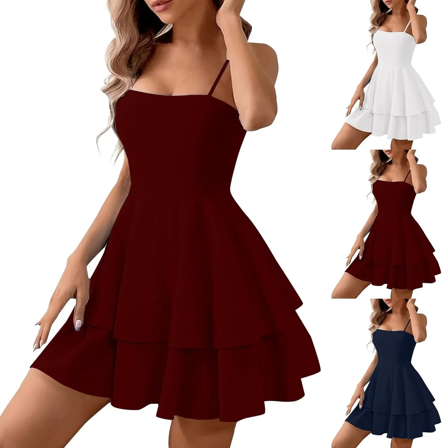 Summer Dresses for Women 2025 Casual Sweetheart-Neck Empire Waist Swing Aline Spaghetti Strap Dress