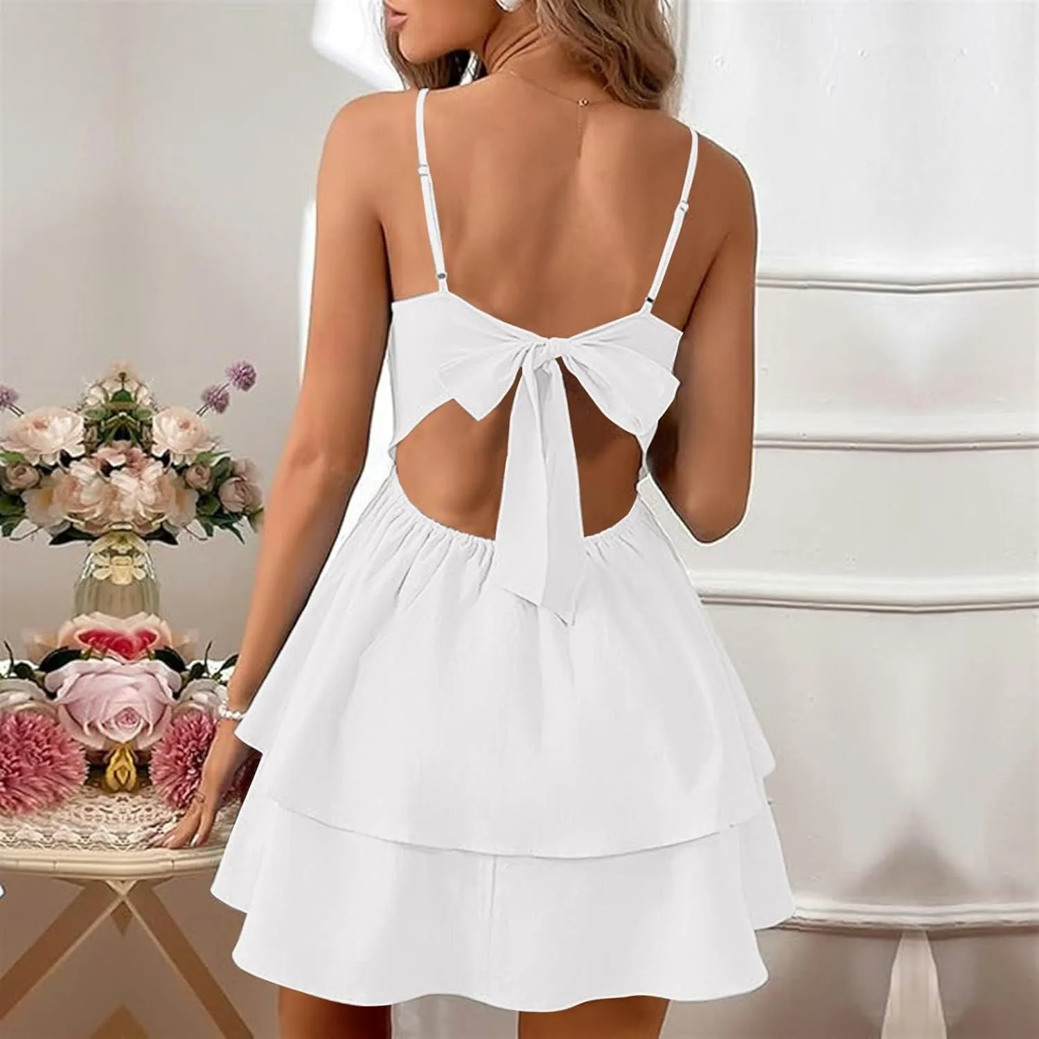 Summer Dresses for Women 2025 Casual Sweetheart-Neck Empire Waist Swing Aline Spaghetti Strap Dress