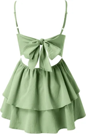 Summer Dresses for Women 2025 Casual Sweetheart-Neck Empire Waist Swing Aline Spaghetti Strap Dress