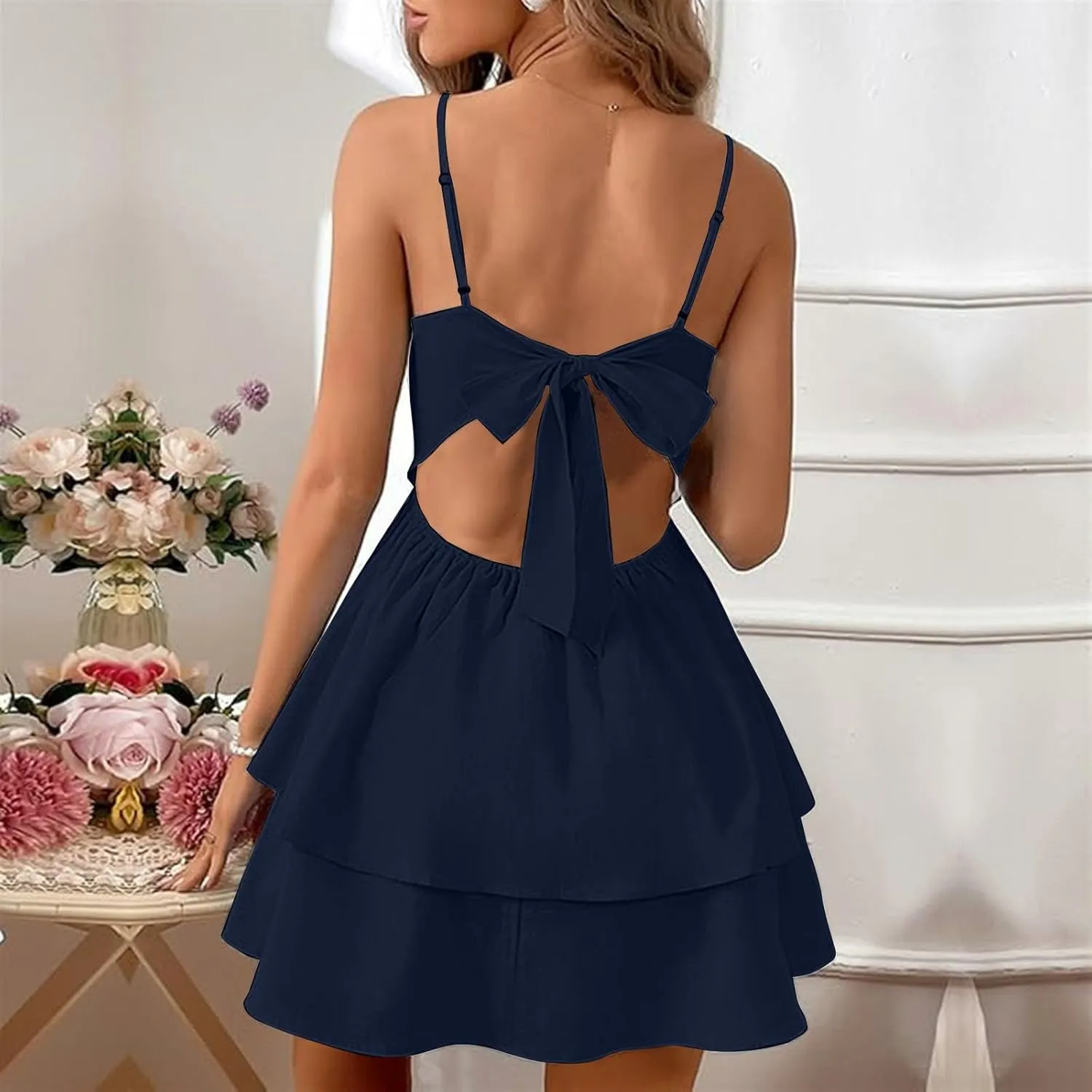 Summer Dresses for Women 2025 Casual Sweetheart-Neck Empire Waist Swing Aline Spaghetti Strap Dress