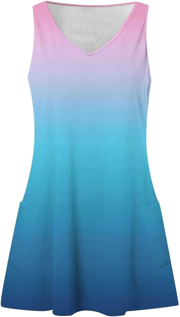 Summer Dresses for Women 2025 Casual V Neck Sleeveless Sundresses Boho Tank Dress Beach Dresses with Pockets
