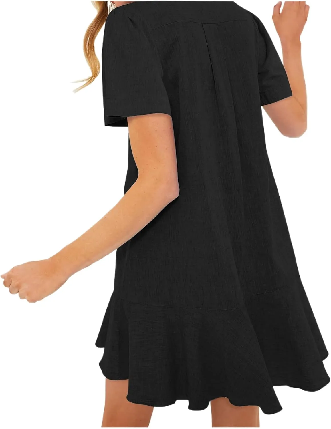 Summer Dresses for Women 2025 Loose Fit Dress Short Sleeve Collared Button Down Mini Dress Ruffle Hem Dresses