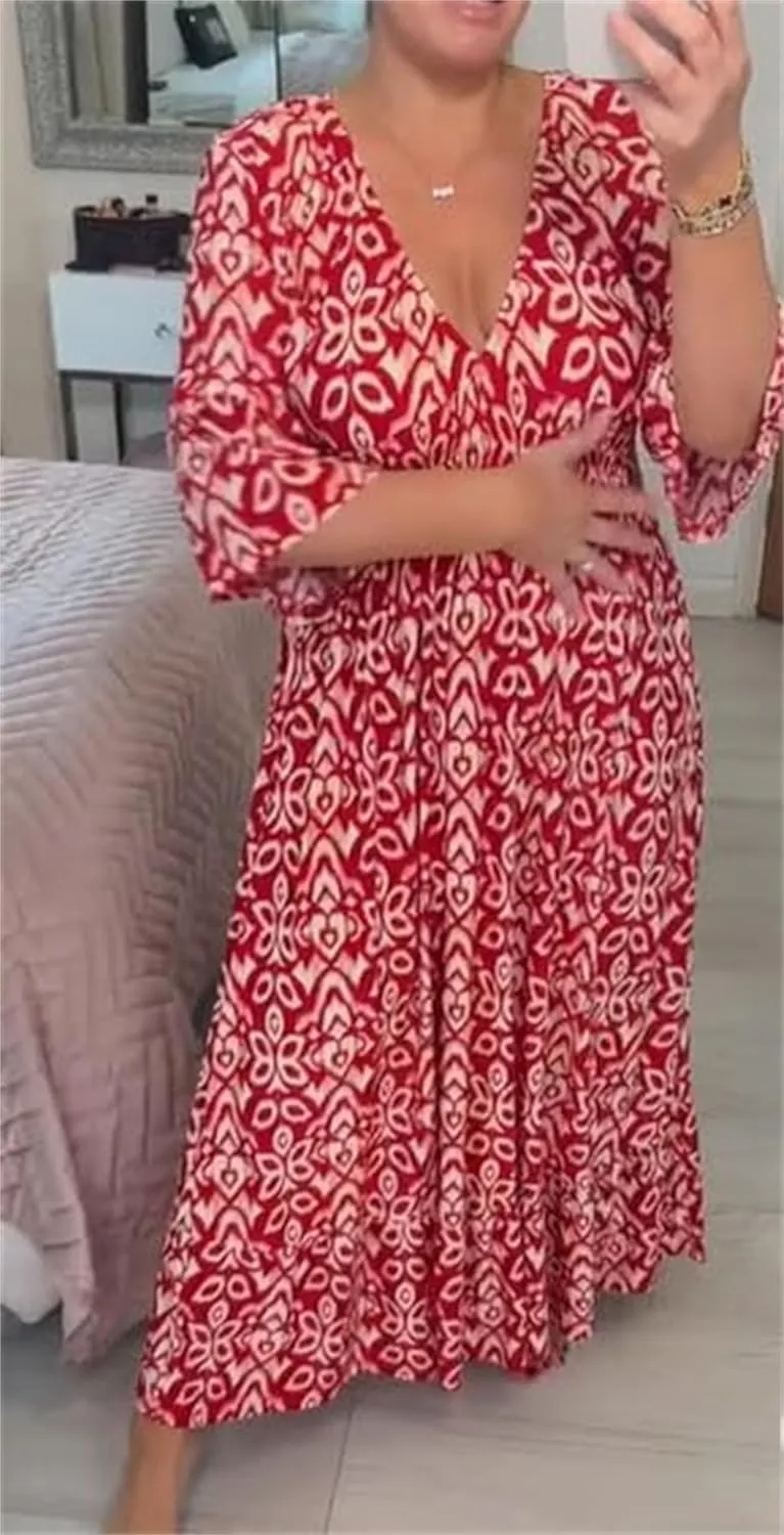Summer Dresses for Women 2025 Plus Size Dress V Neck Short Sleeve Maxi Dress Ruffle Floral Fairy Swing Dresses