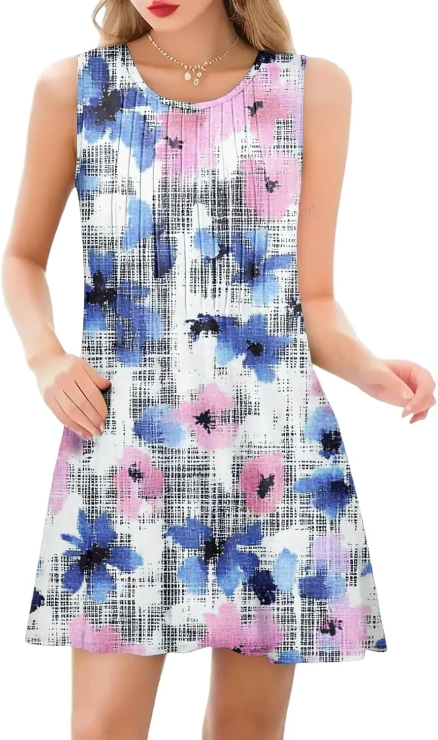 Summer Dresses for Women 2025 Trendy Floral Cami Midi Sundresses Elegant Plisse Smocked Empire Waist Sleeveless Dress