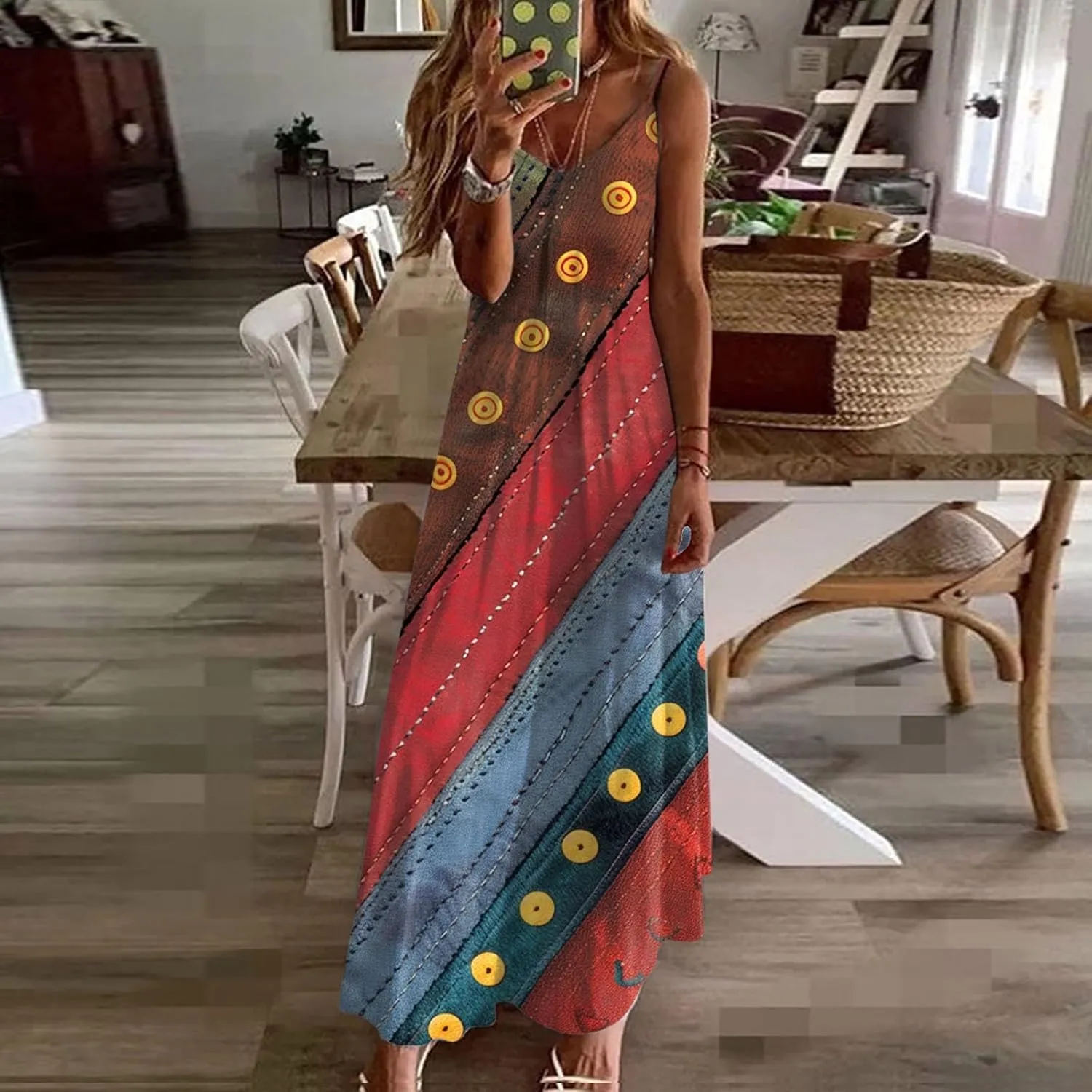 Summer Dresses for Women Vintage Elegant Floral Sexy Spaghetti Strap Sundresses Casual V Neck Long Maxi Dress 2025