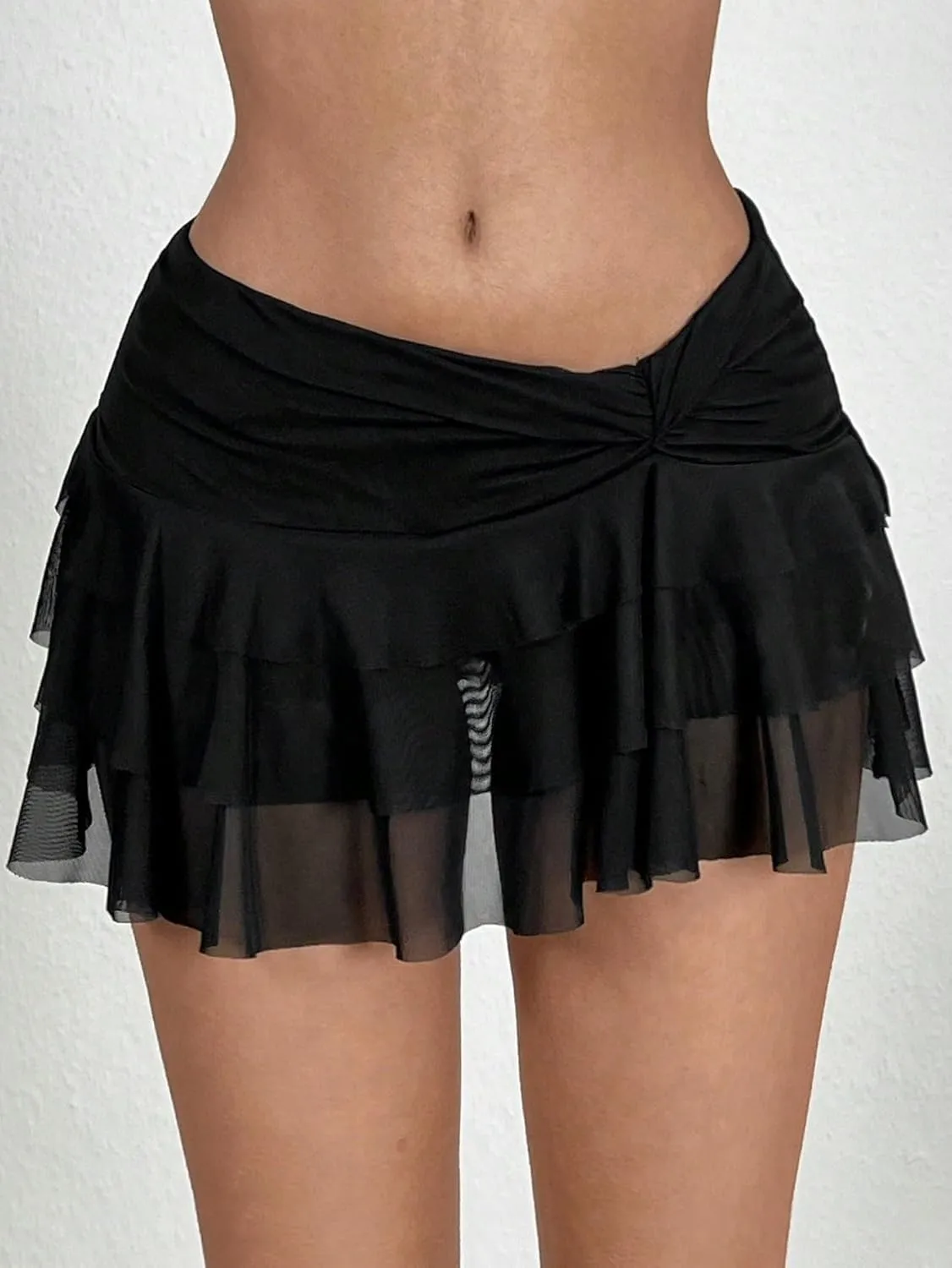 Summer Spring Womens Skirts Asymmetrical Hem Pleated Waist Mini Skirt