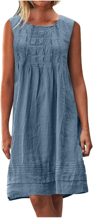 Sun Dresses for Women 2025 Vacation Casual Loose Tank Dress Sleeveless Summer Mini Dresses Plus Size Short Sundress