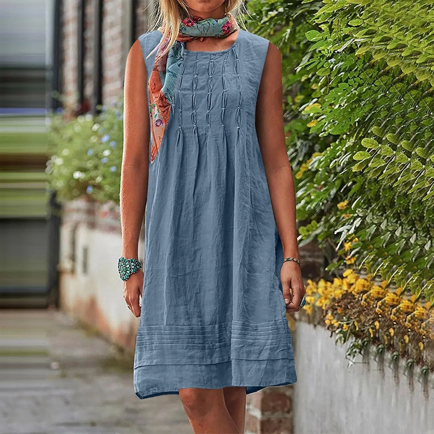 Sun Dresses for Women 2025 Vacation Casual Loose Tank Dress Sleeveless Summer Mini Dresses Plus Size Short Sundress