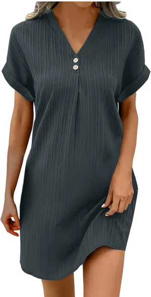 Sundresses for Women Summer Short Sleeve Comfy Travel Dresses Beach Wear Prom Maxi Trendy Spring Vacation Clothes 2025