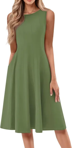 Sundresses for Women Tank Dress Summer Boho Dress Smocked Floral Dresses Casual Sleeveless Ruffle Dresses with Pockets