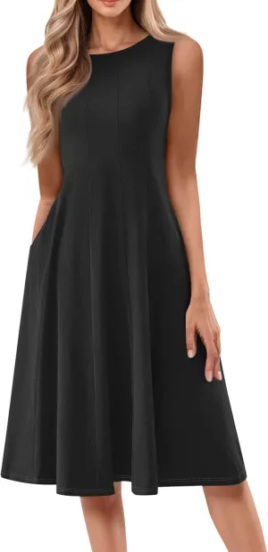Sundresses for Women Tank Dress Summer Boho Dress Smocked Floral Dresses Casual Sleeveless Ruffle Dresses with Pockets