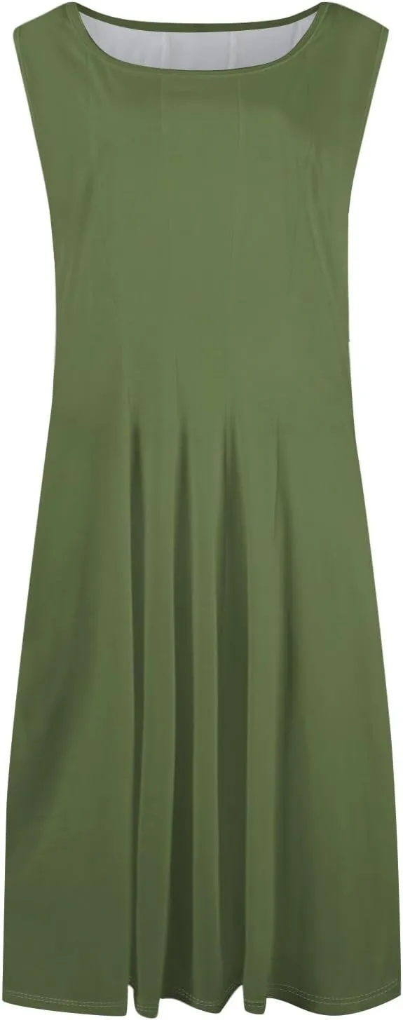 Sundresses for Women Tank Dress Summer Boho Dress Smocked Floral Dresses Casual Sleeveless Ruffle Dresses with Pockets