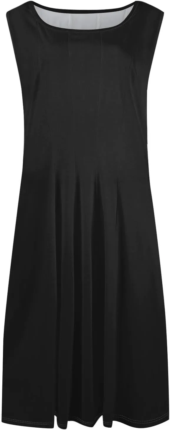 Sundresses for Women Tank Dress Summer Boho Dress Smocked Floral Dresses Casual Sleeveless Ruffle Dresses with Pockets