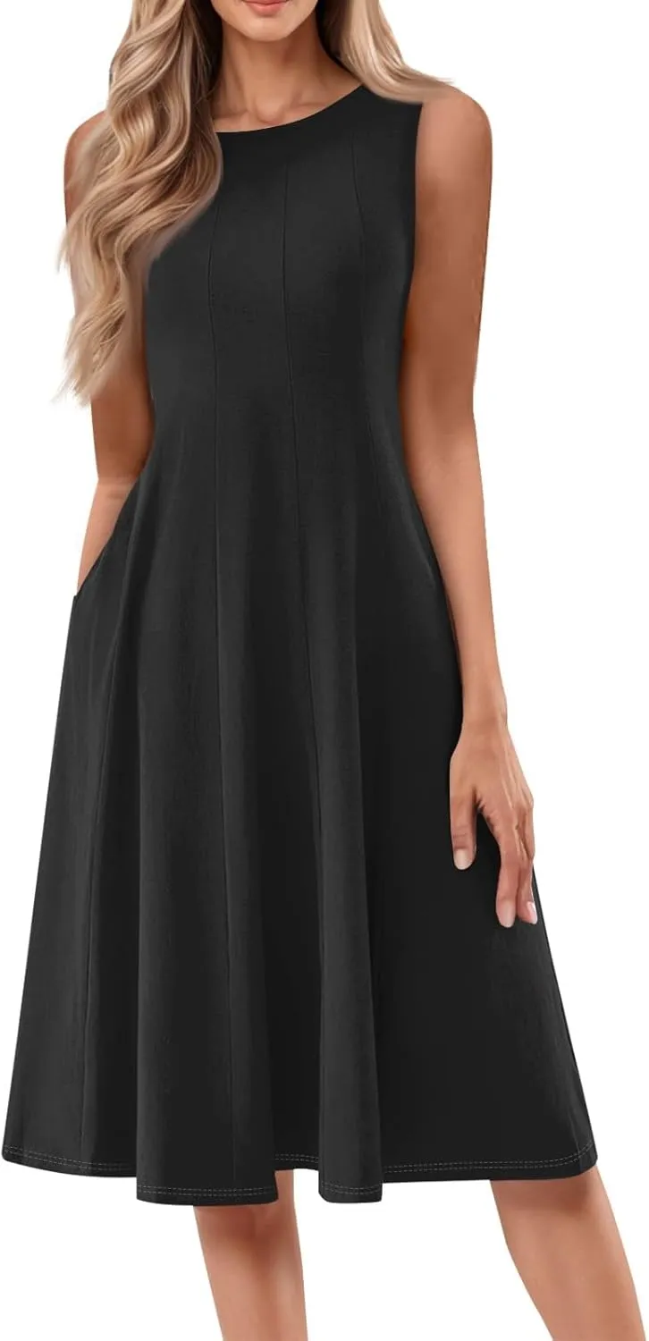 Sundresses for Women Tank Dress Summer Boho Dress Smocked Floral Dresses Casual Sleeveless Ruffle Dresses with Pockets
