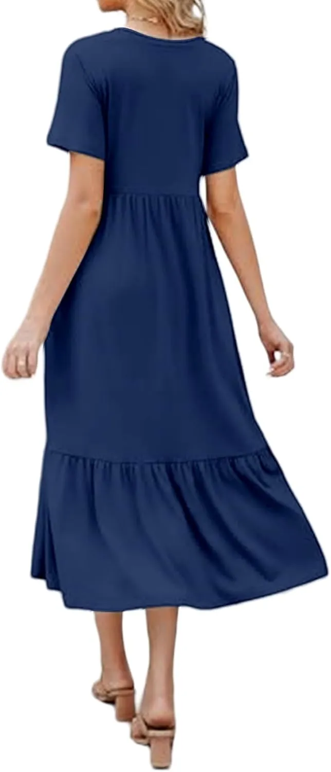 Sundresses for Women V Neck Ruffle Hem Dresses A Line Loose Fit High Waist Dress Flowy Tiered Elegant Dresses 2025