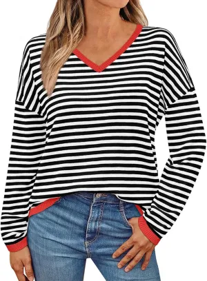 Sweaters for Women Contrasting Panel Crewneck Long Sleeve Pullover Women's Sweater Crewneck Pullover Knit Jumper