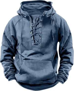 Tactical Hoodies for Men Military Lace Up Vintage Pullover Long Sleeve Casual Trendy Fashion Hooded Sweatshirts