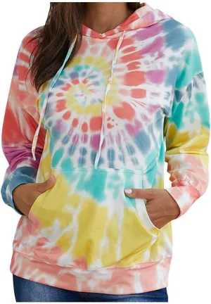 Tie Dye Hoodies for Women Oversized Casual Sweatshirts Long Sleeve Slouchy Trendy Pullover Tops with Pockets