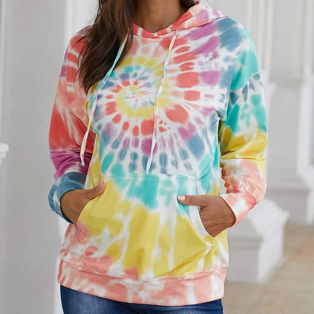 Tie Dye Hoodies for Women Oversized Casual Sweatshirts Long Sleeve Slouchy Trendy Pullover Tops with Pockets