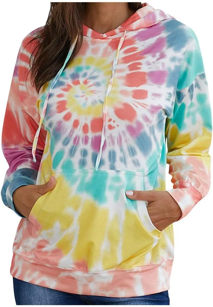 Tie Dye Hoodies for Women Oversized Casual Sweatshirts Long Sleeve Slouchy Trendy Pullover Tops with Pockets