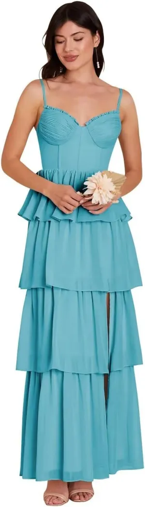Tiered Chiffon Bridesmaid Dresses for Women 2025 High Slit Formal Dresses for Wedding