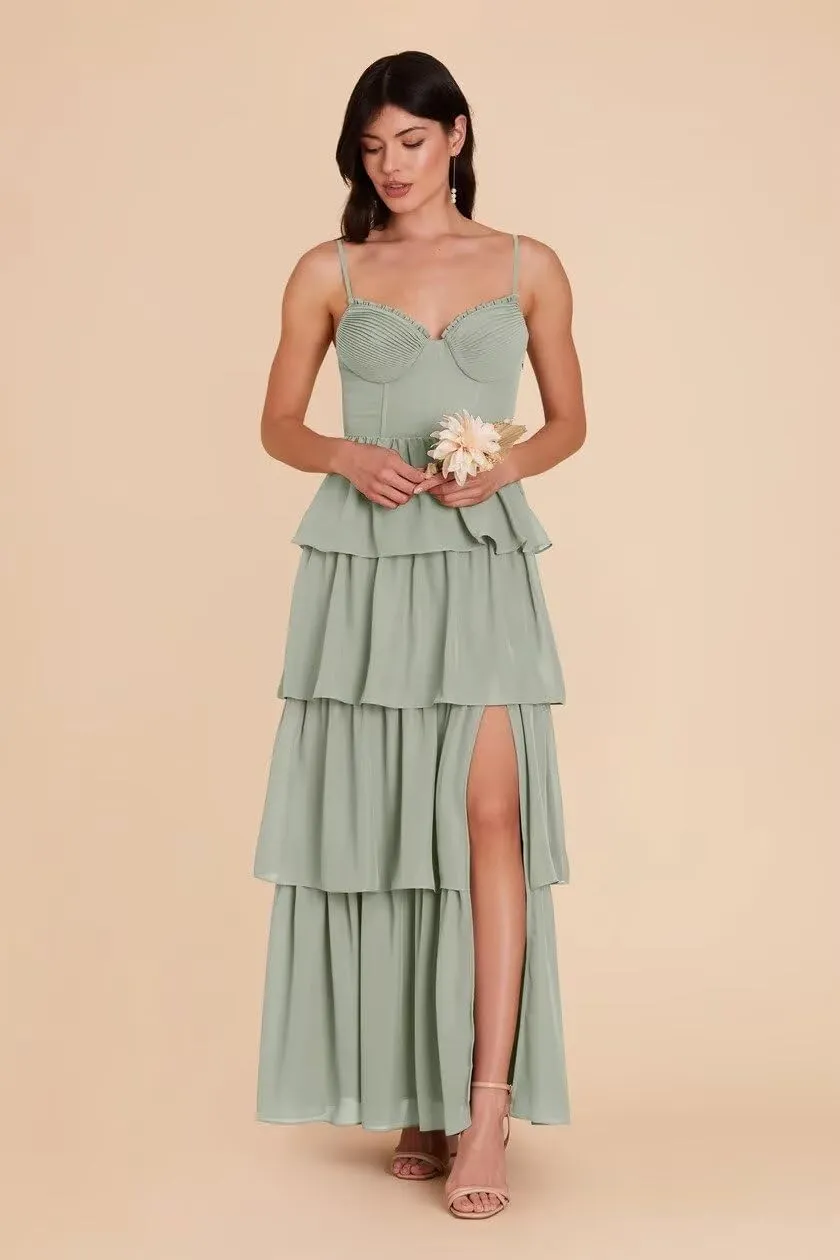 Tiered Chiffon Bridesmaid Dresses for Women 2025 High Slit Formal Dresses for Wedding