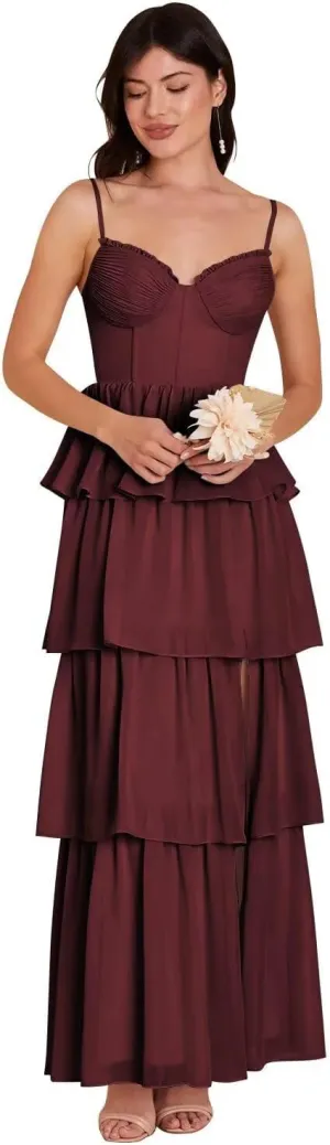 Tiered Chiffon Bridesmaid Dresses for Women 2025 High Slit Formal Dresses for Wedding