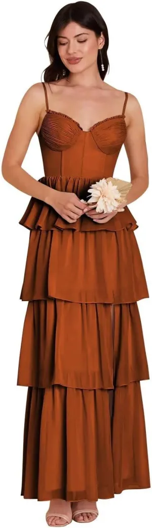 Tiered Chiffon Bridesmaid Dresses for Women 2025 High Slit Formal Dresses for Wedding