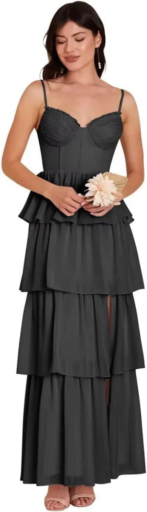 Tiered Chiffon Bridesmaid Dresses for Women 2025 High Slit Formal Dresses for Wedding
