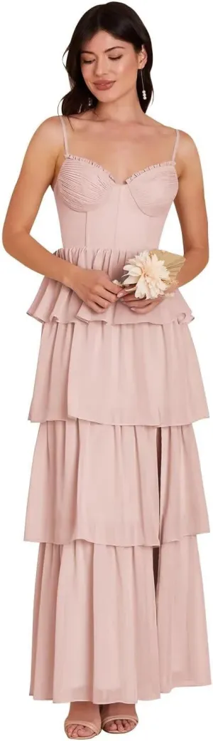 Tiered Chiffon Bridesmaid Dresses for Women 2025 High Slit Formal Dresses for Wedding