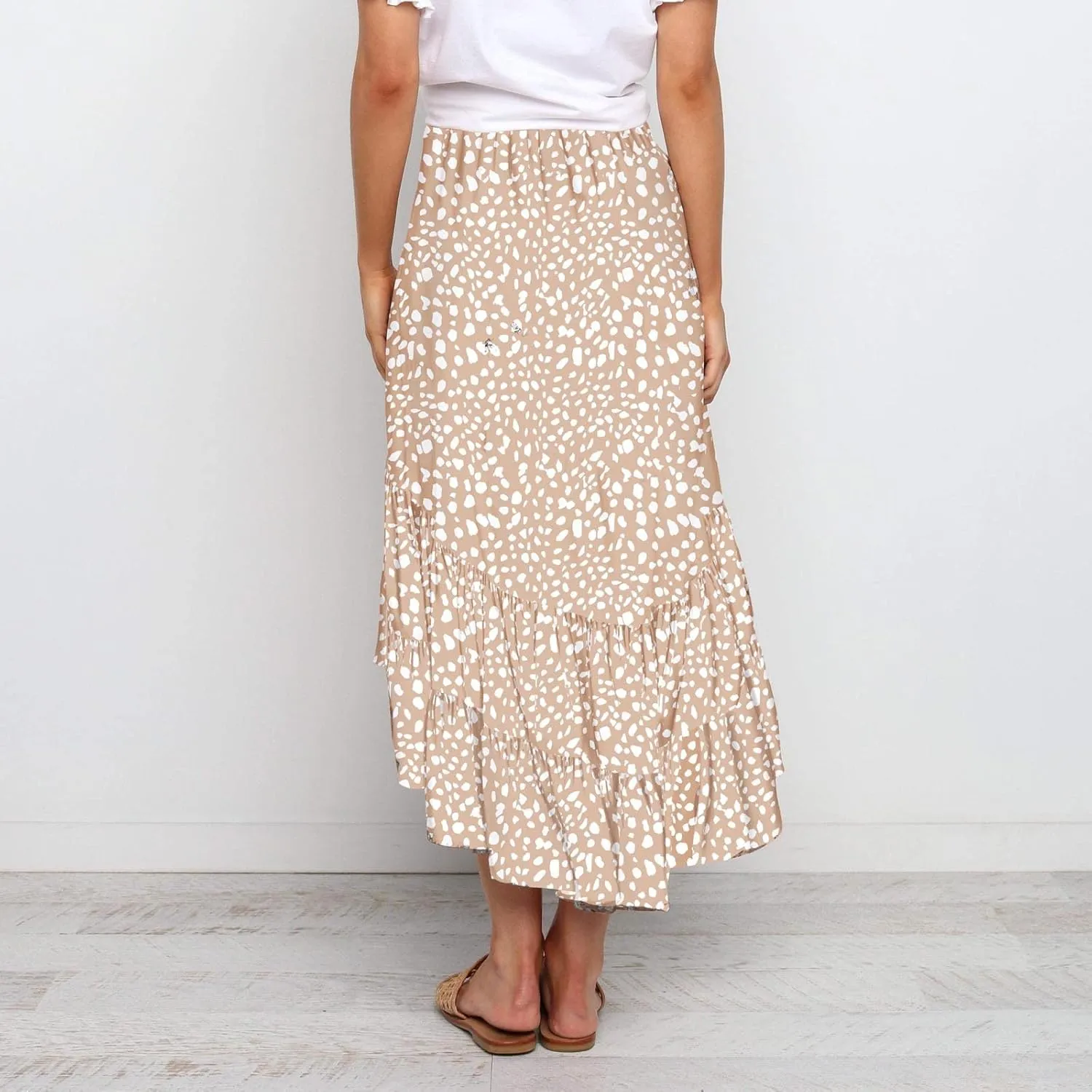 tuduoms Summer Womens Boho Beach Skirts Cute High Waist Disty Floral Flowy Skirts A-Line Tiered Ruffle High Low Swing Skirts