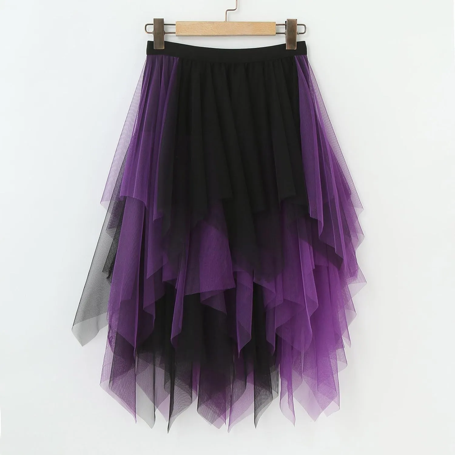 Tulle Midi Skirts for Women High Waisted Flowy Swing A Line Patchwork Asymmetrical Tiered Skirt