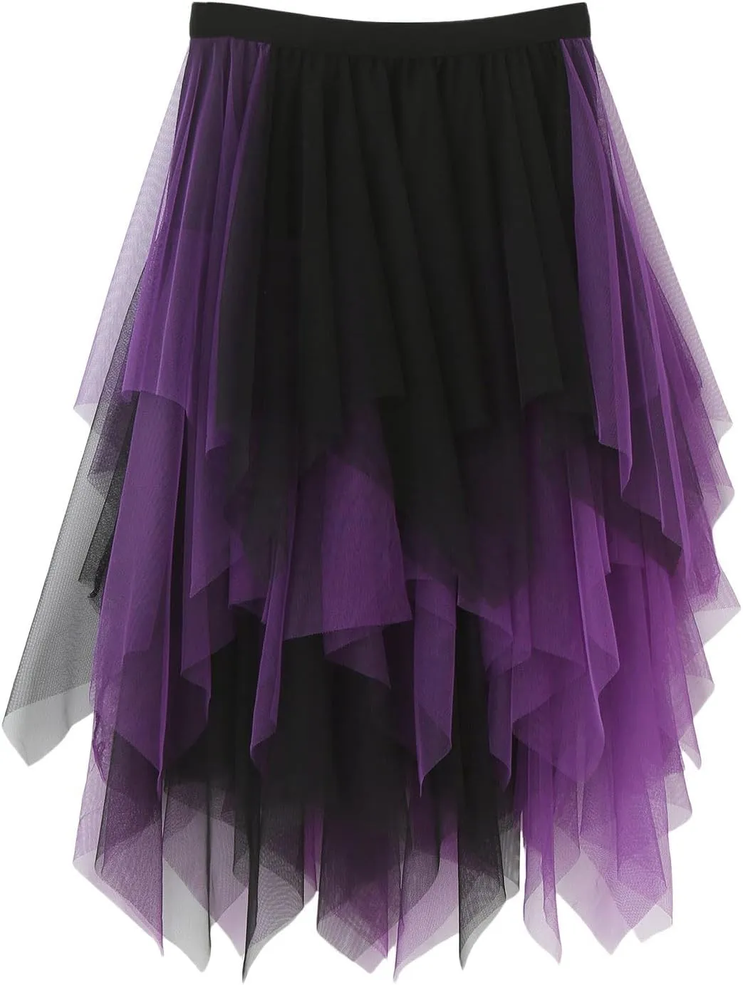 Tulle Midi Skirts for Women High Waisted Flowy Swing A Line Patchwork Asymmetrical Tiered Skirt