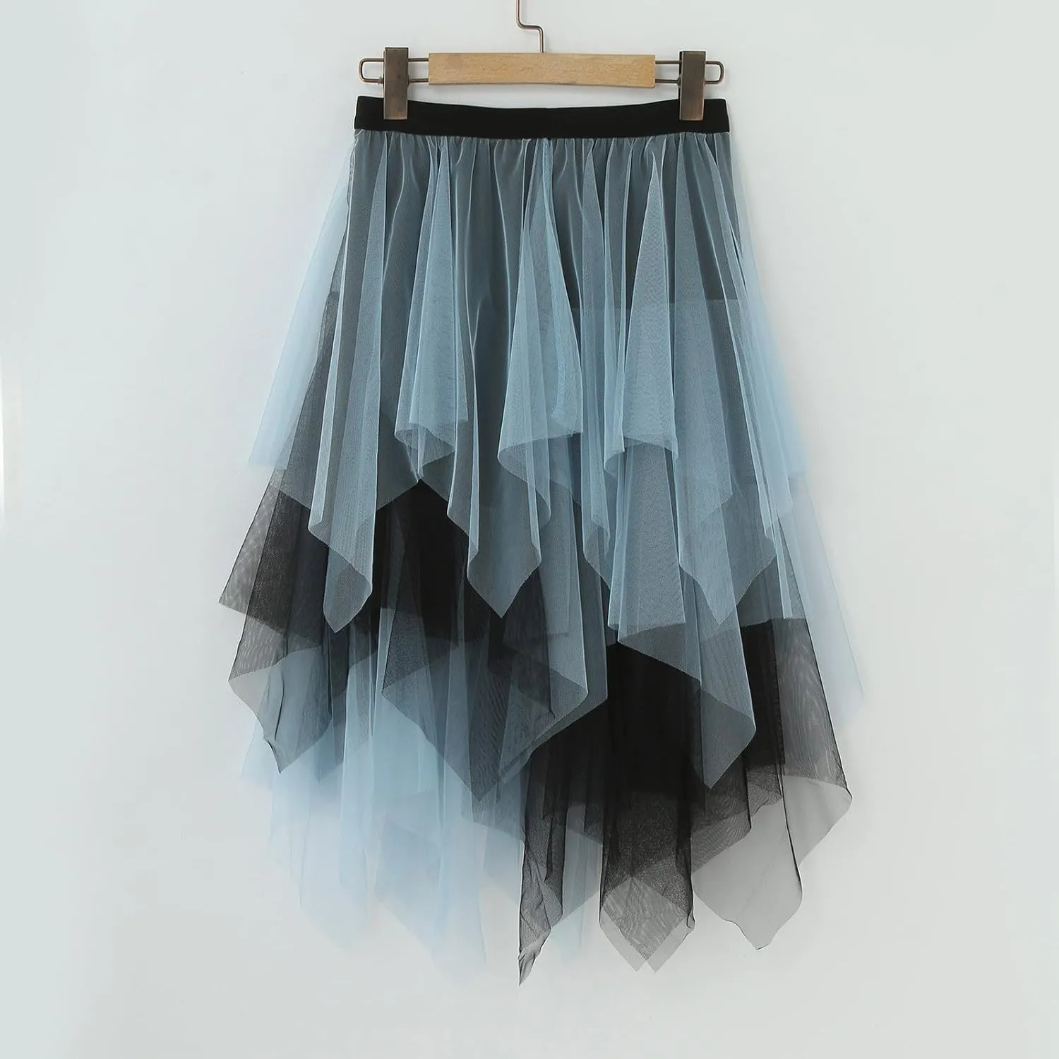 Tulle Midi Skirts for Women High Waisted Flowy Swing A Line Patchwork Asymmetrical Tiered Skirt