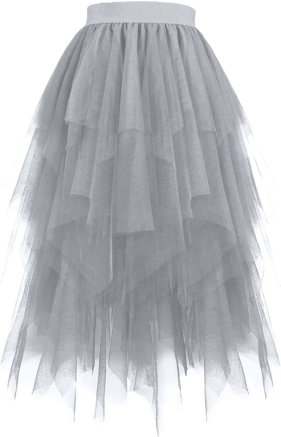 Tulle Skirts for Women Mesh Tiered Layered Asymmetrical Hem High Low Elastic High Waist Prom Party Tutu Midi Skirt