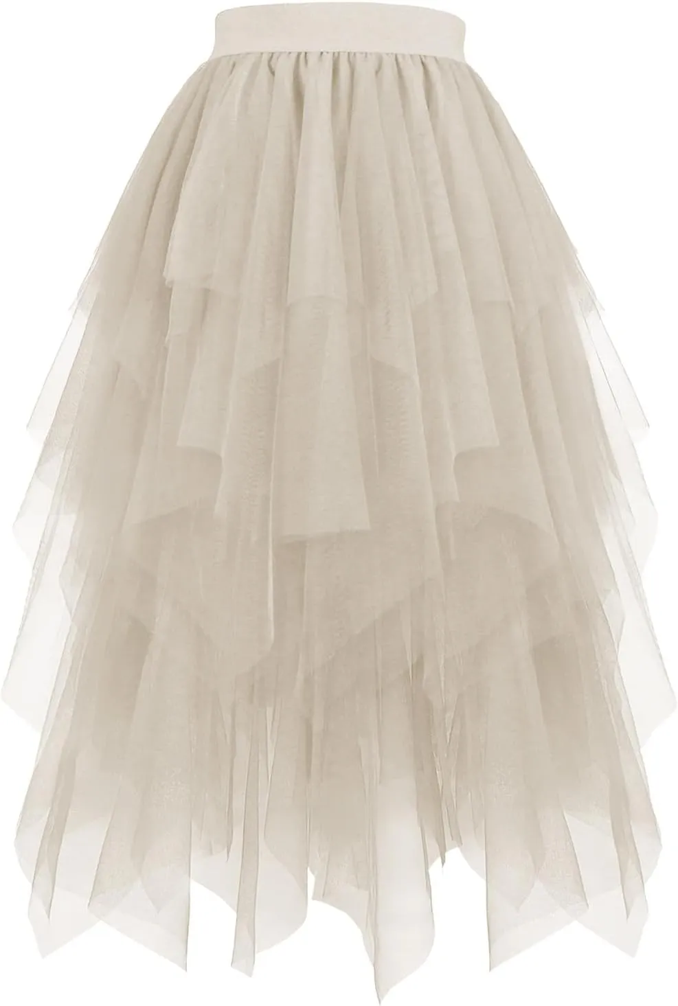 Tulle Skirts for Women Mesh Tiered Layered Asymmetrical Hem High Low Elastic High Waist Prom Party Tutu Midi Skirt