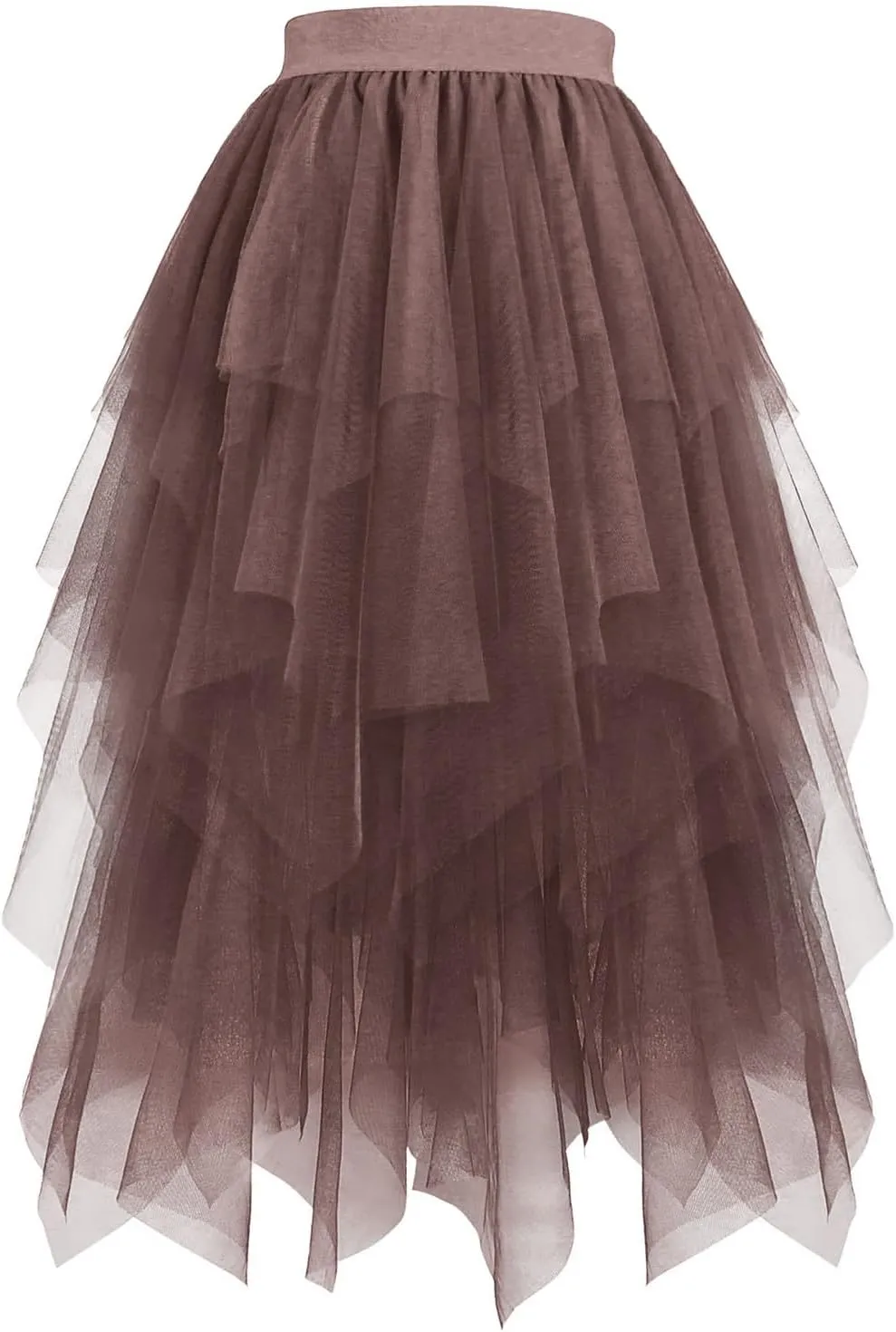 Tulle Skirts for Women Mesh Tiered Layered Asymmetrical Hem High Low Elastic High Waist Prom Party Tutu Midi Skirt
