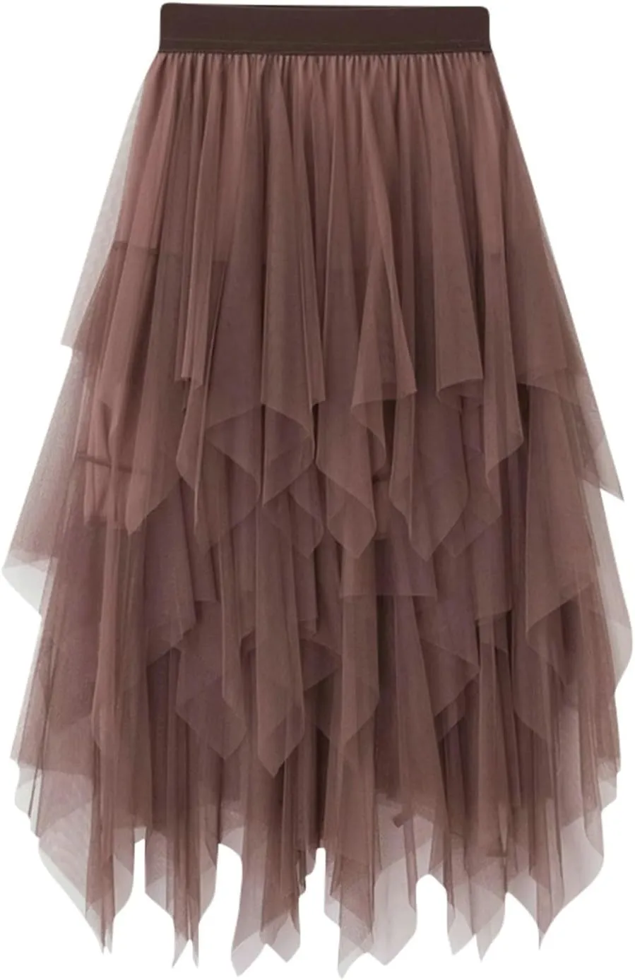 Tutu Skirts for Women Trendy High Low Asymmetrical Layered Tulle Skirt Elastic Waist Midi Skirt Ruffle Fairy Skirt