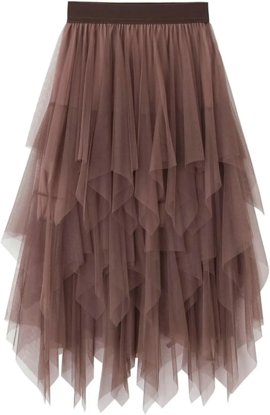 Tutu Skirts for Women Trendy High Low Asymmetrical Layered Tulle Skirt Elastic Waist Midi Skirt Ruffle Fairy Skirt