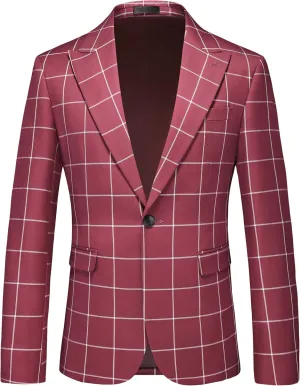 UNINUKOO Men's Blazer Plaid Sport Coat Casual Lightweight Checkered Suit Jacket Summer Jacket Men