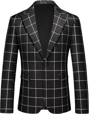 UNINUKOO Men's Blazer Plaid Sport Coat Casual Lightweight Checkered Suit Jacket Summer Jacket Men