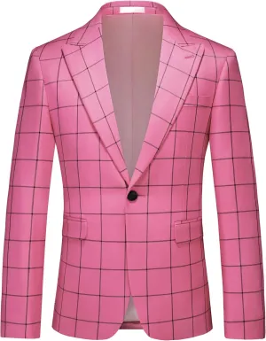 UNINUKOO Men's Blazer Plaid Sport Coat Casual Lightweight Checkered Suit Jacket Summer Jacket Men