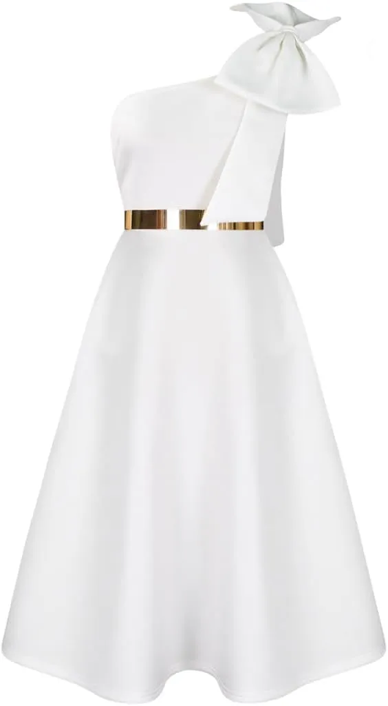 Useagrey Women Cocktail Formal Dress Gown Evening Dress Sexy Bow One Shoulder Midi Dresses