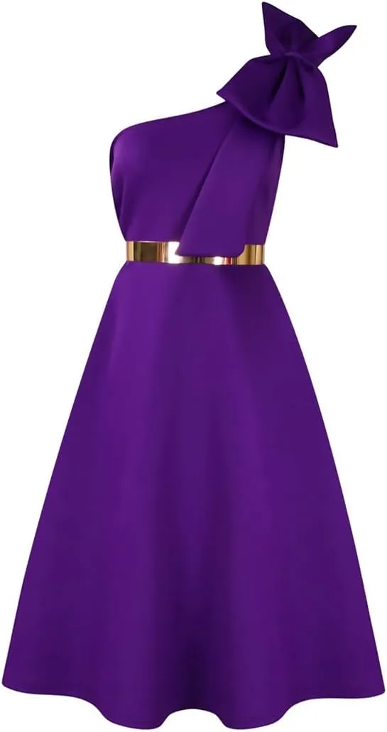 Useagrey Women Cocktail Formal Dress Gown Evening Dress Sexy Bow One Shoulder Midi Dresses
