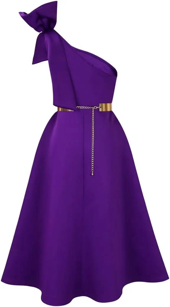 Useagrey Women Cocktail Formal Dress Gown Evening Dress Sexy Bow One Shoulder Midi Dresses