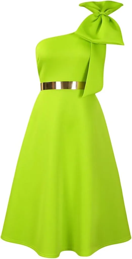 Useagrey Women Cocktail Formal Dress Gown Evening Dress Sexy Bow One Shoulder Midi Dresses
