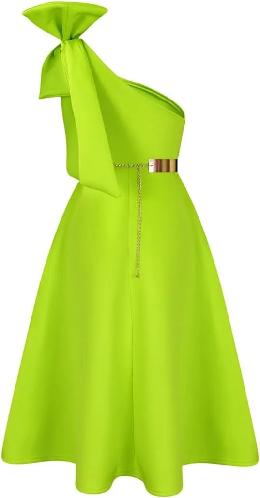 Useagrey Women Cocktail Formal Dress Gown Evening Dress Sexy Bow One Shoulder Midi Dresses